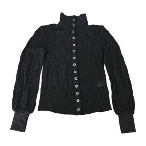 Maiden Name su Pointelle Wool‎ Top XS Sheer Button Turtleneck Lantern Sleeve